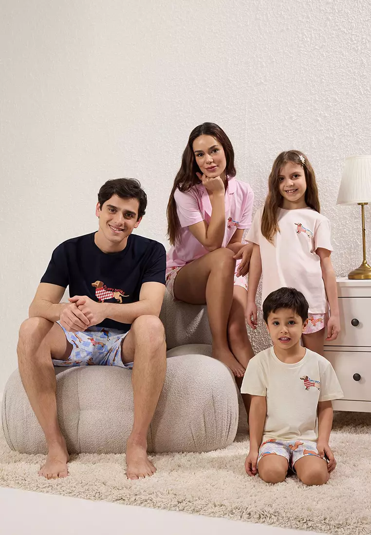 Navy Blue Family Regular Fit Dog Printed Knitted Pajama Set TMNSS25PT00066