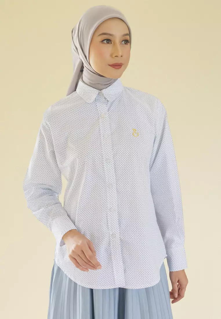 Jenna and Kaia - Athaya Top Blue Dot - Kemeja Wanita Lengan Panjang