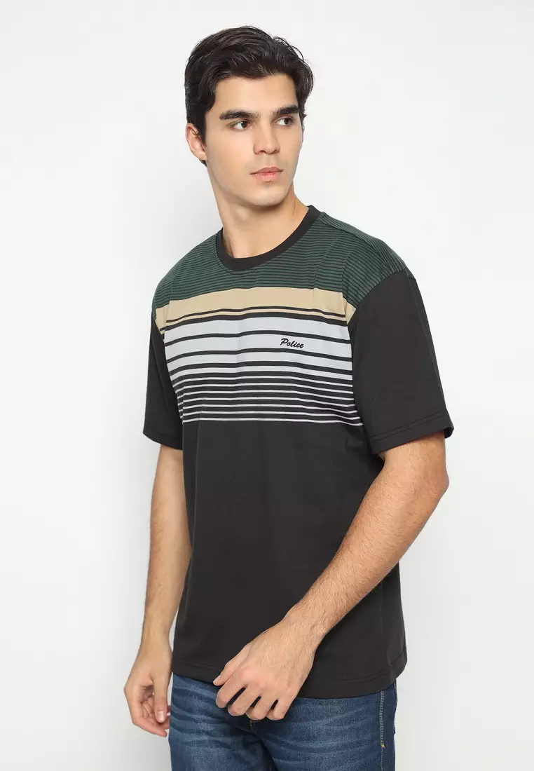 POLICE T-Shirt Cotton Sablon Bordir Premium Tebal Pria 43009