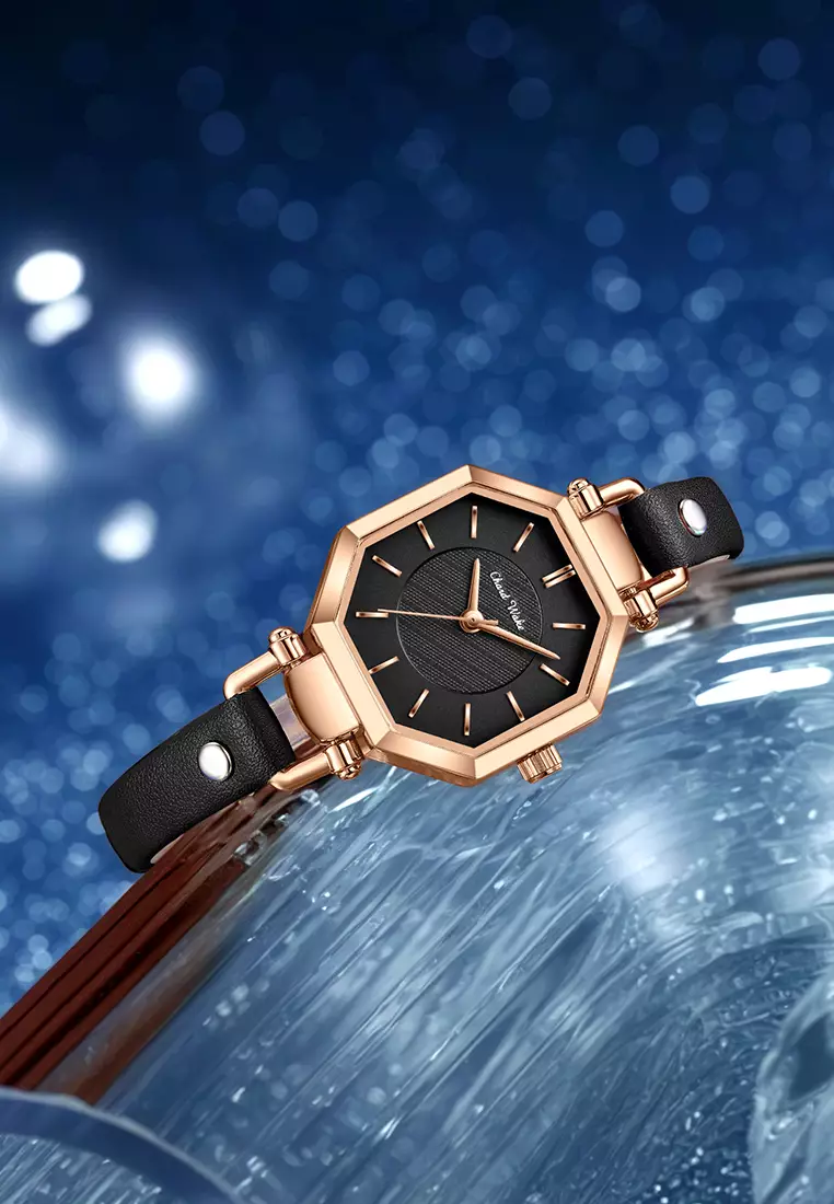 Jam Tangan Wanita Korea Anti Air Original Kuarsa Wanita Tali Kulit Jam Tangan Cewek Kotak Indah black