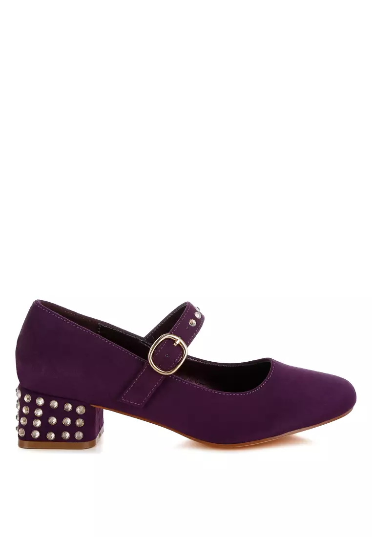 Studded Mary Jane Pumps In Purple