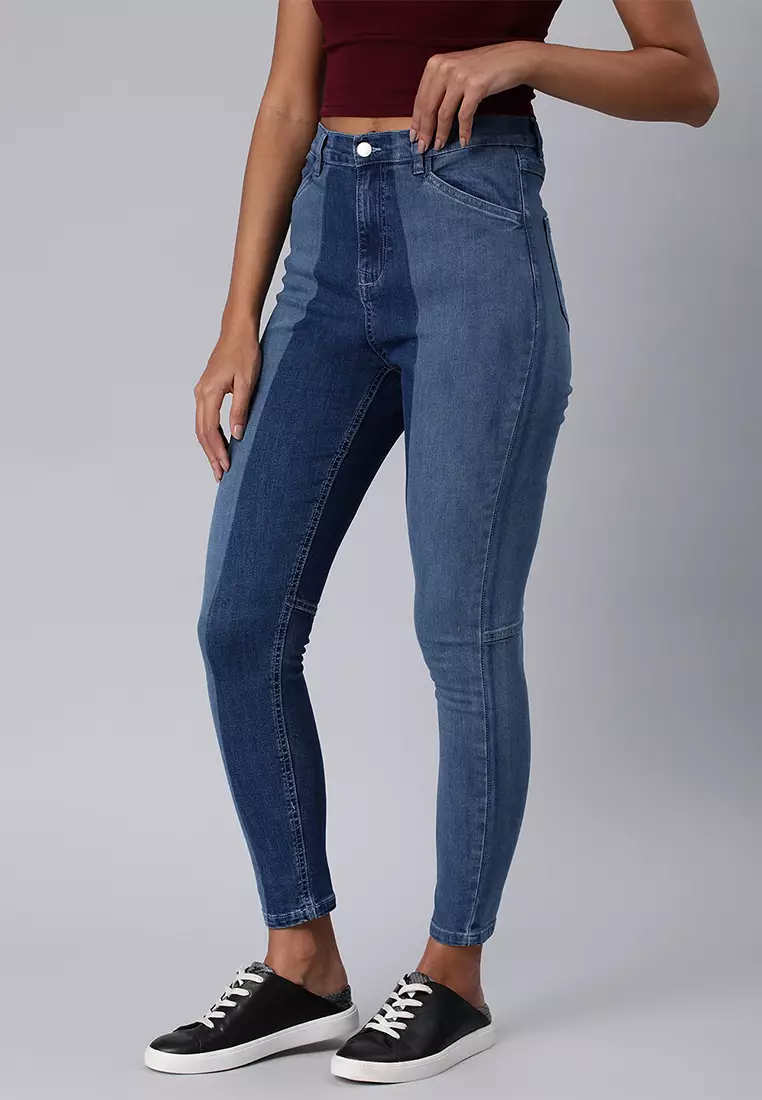 Dark Blue Block Two Skinny Jeans Pants
