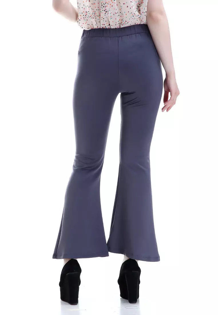 Zahlee Celana Cutbray Wanita Long Pants Woman Highwaist Kasual Bawahan - Grey