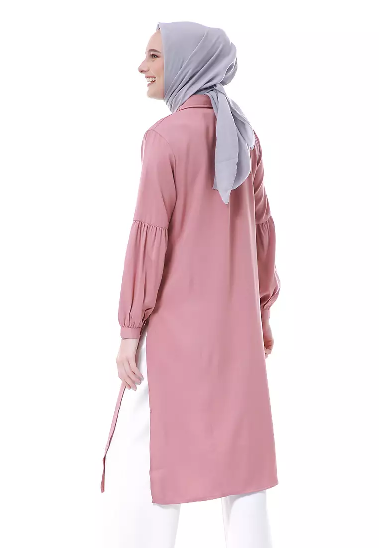 Syabilla Tunik Muslimah Wanita Long Sleeve Motif Polos Regular Fit - Dustypink
