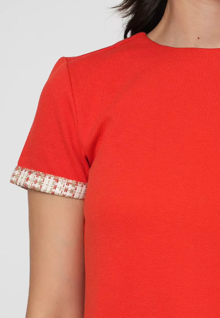 Telly Shift Dress with Contrast Print Pocket Lip and Sleeve