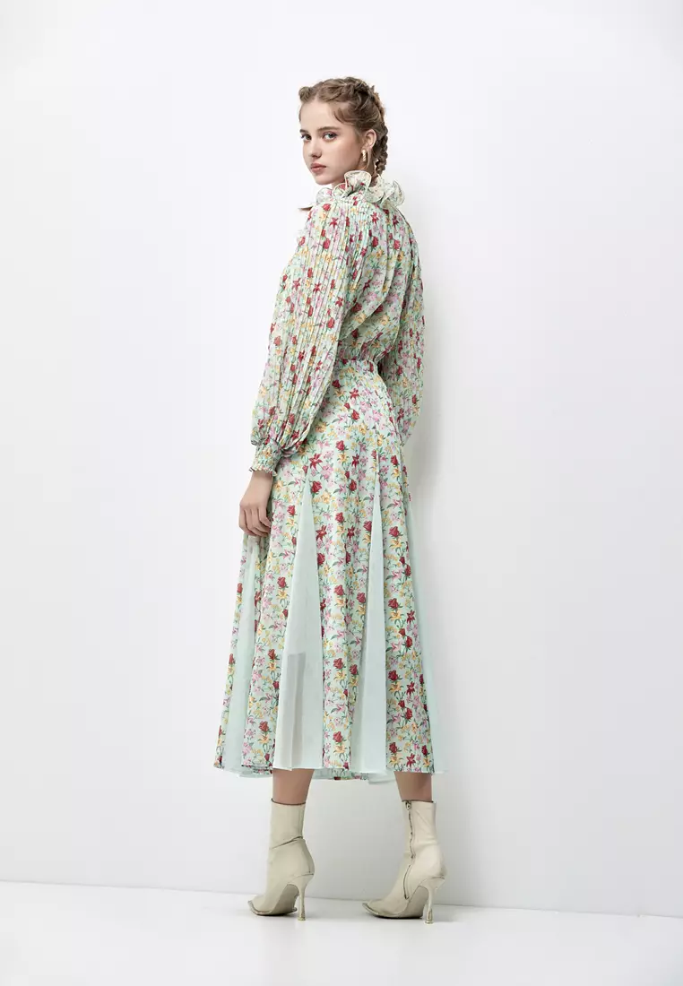 Bold Floral Print Chiffon Maxi Dress