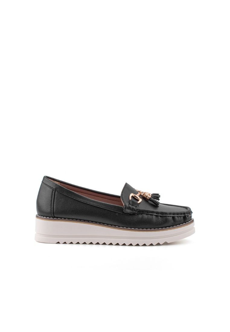 LARRIE Women Black Tassel Platform Loafers