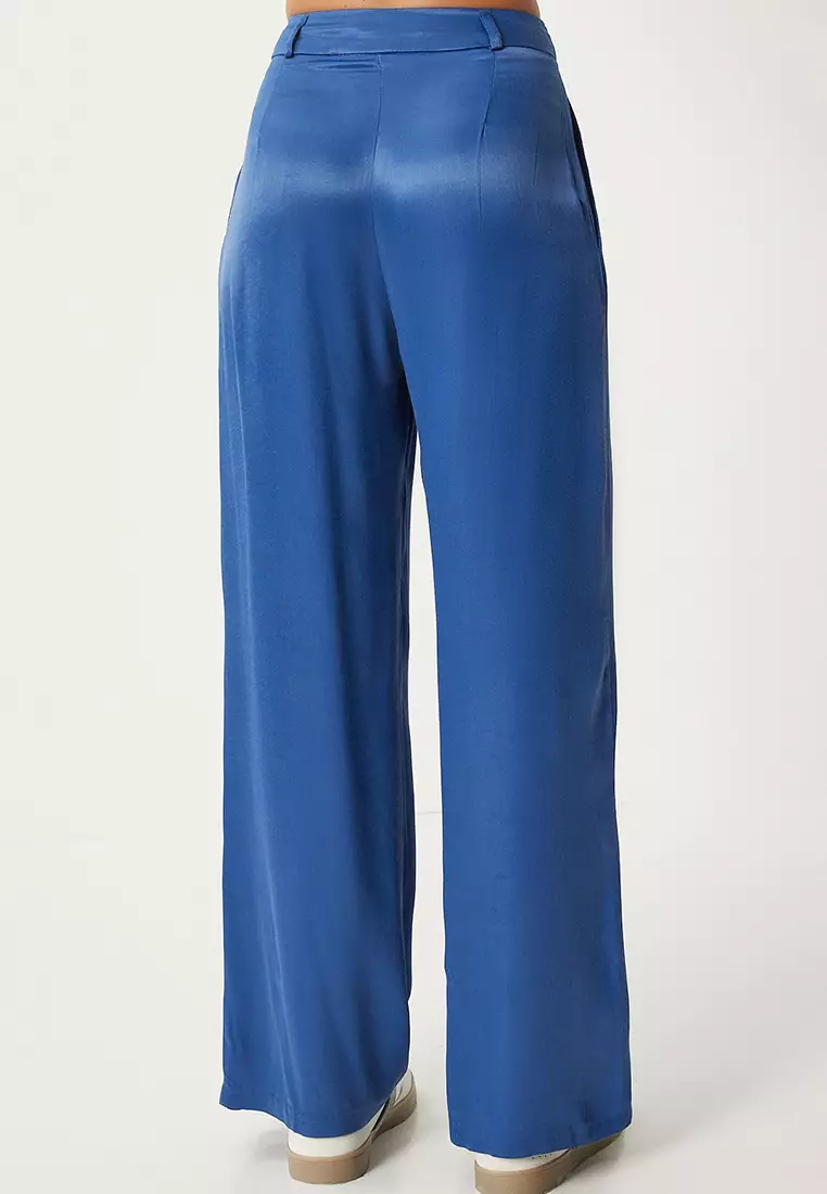 Indigo Blue Satin Finish Palazzo Trousers