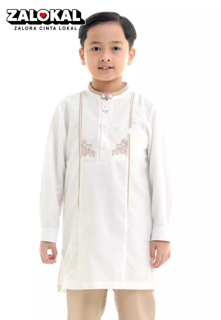 Rabbani - Setelan Jubah Koko Anak Lengan Panjang Jukid Hamad Exclusive - Broken White