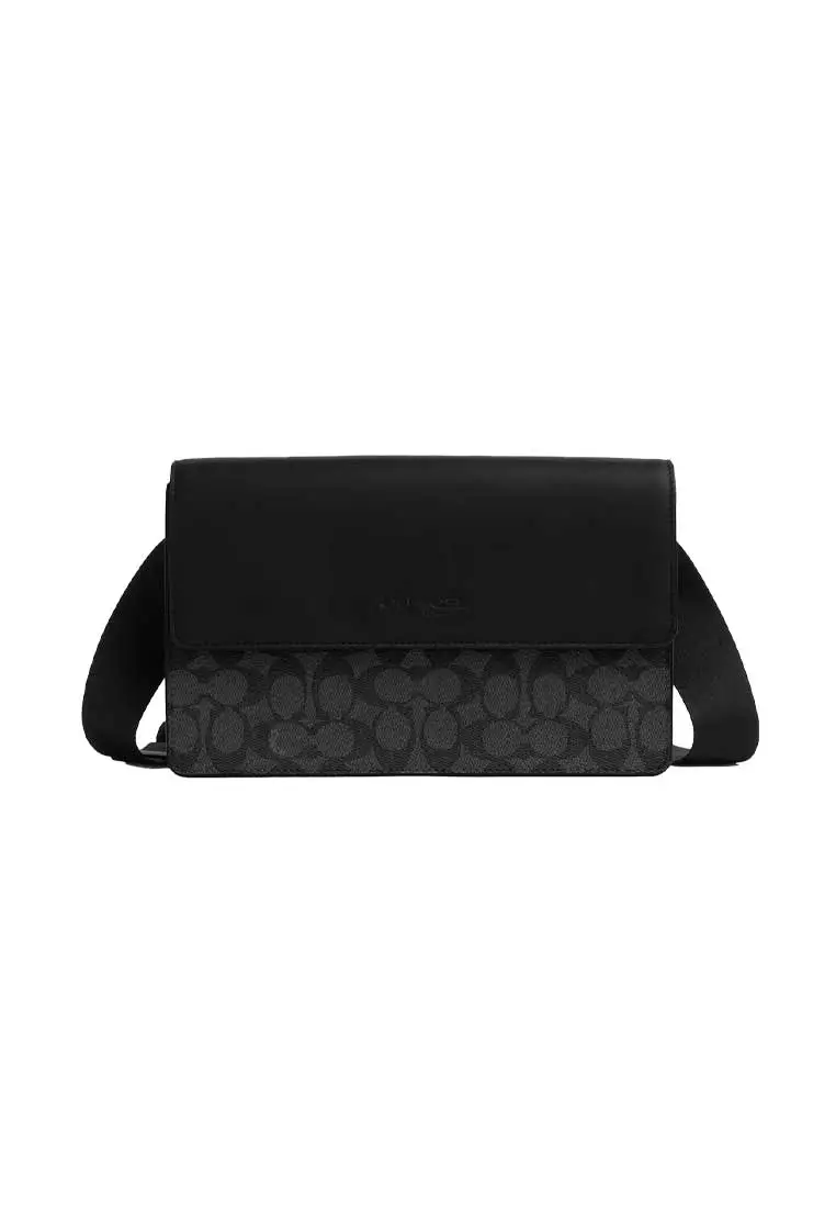Turner Flap Crossbody Bag In Signature Canvas Charcoal/Black CCQ53