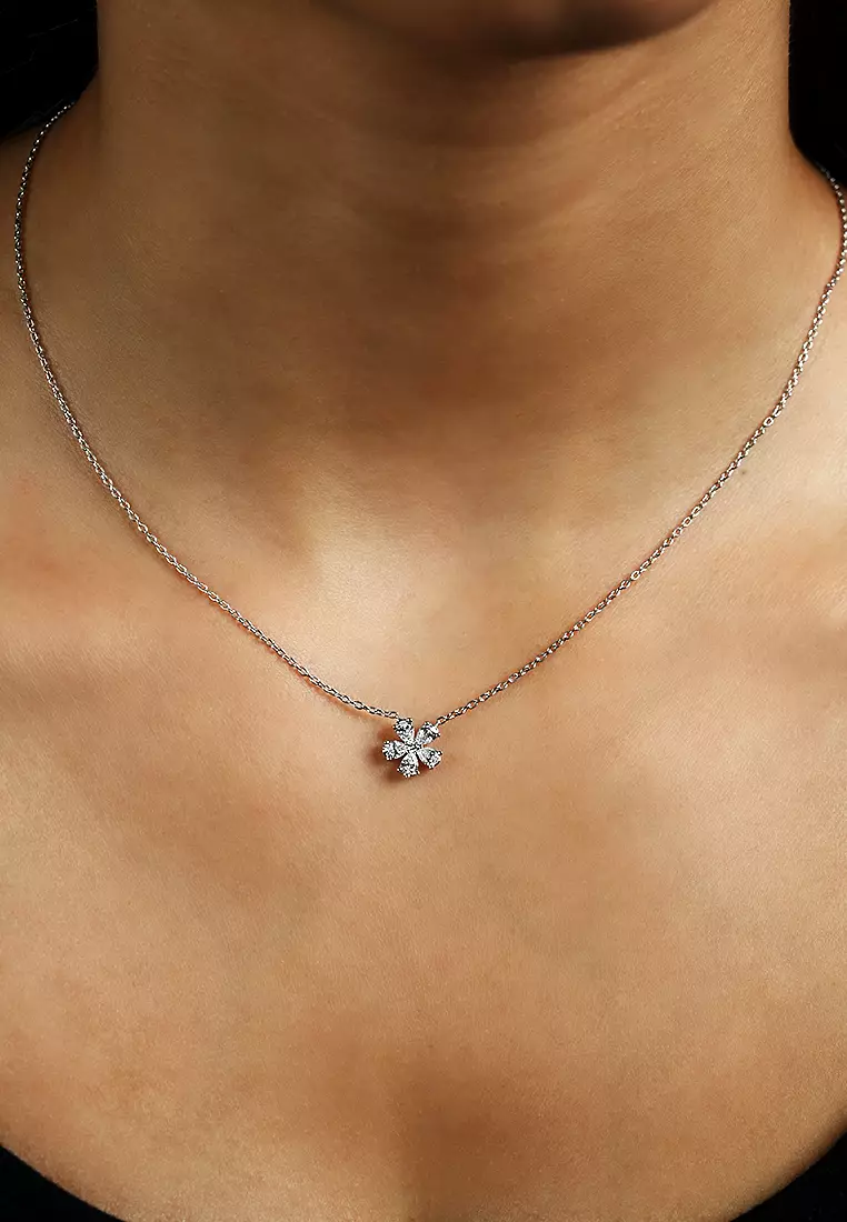 Petite Flower Lab Grown Diamond Cluster Necklace in 18K White Gold