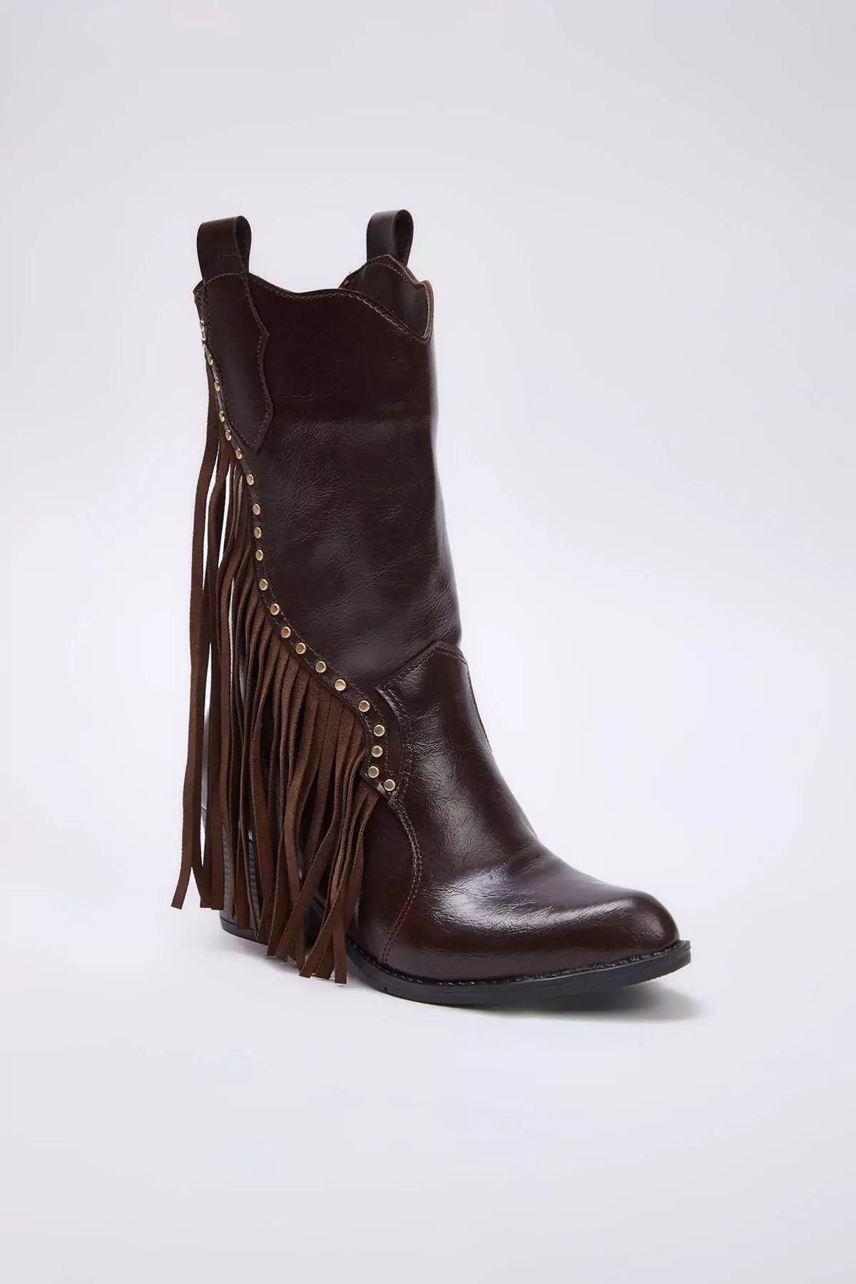 Brown Tassel And Trok Detailed Women'S 6 Cm Block Heeled Cowboy Boots Takaw26Bo00104