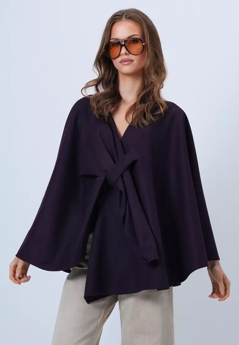 Alacati Women'S Purple Collar Design Knitwear Poncho Alc-X14672
