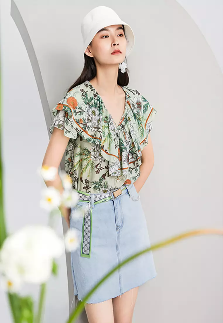 Waist belt denim skirt cheap