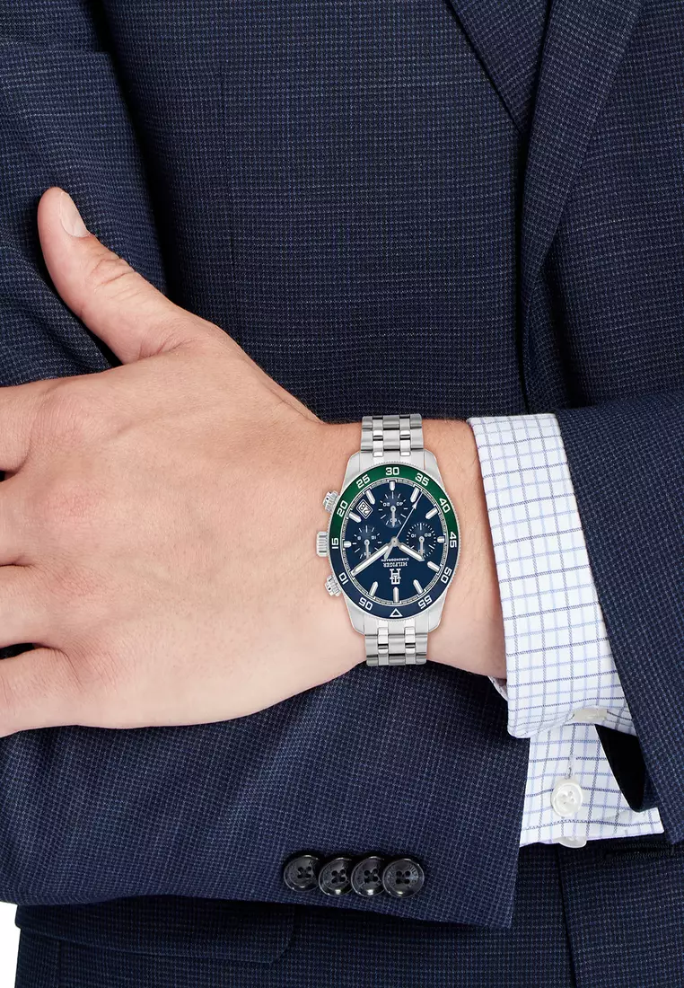 Men's Stainless Steel Bracelet and Blue Dial Quartz Fashion Chrono Watch - TH1792185