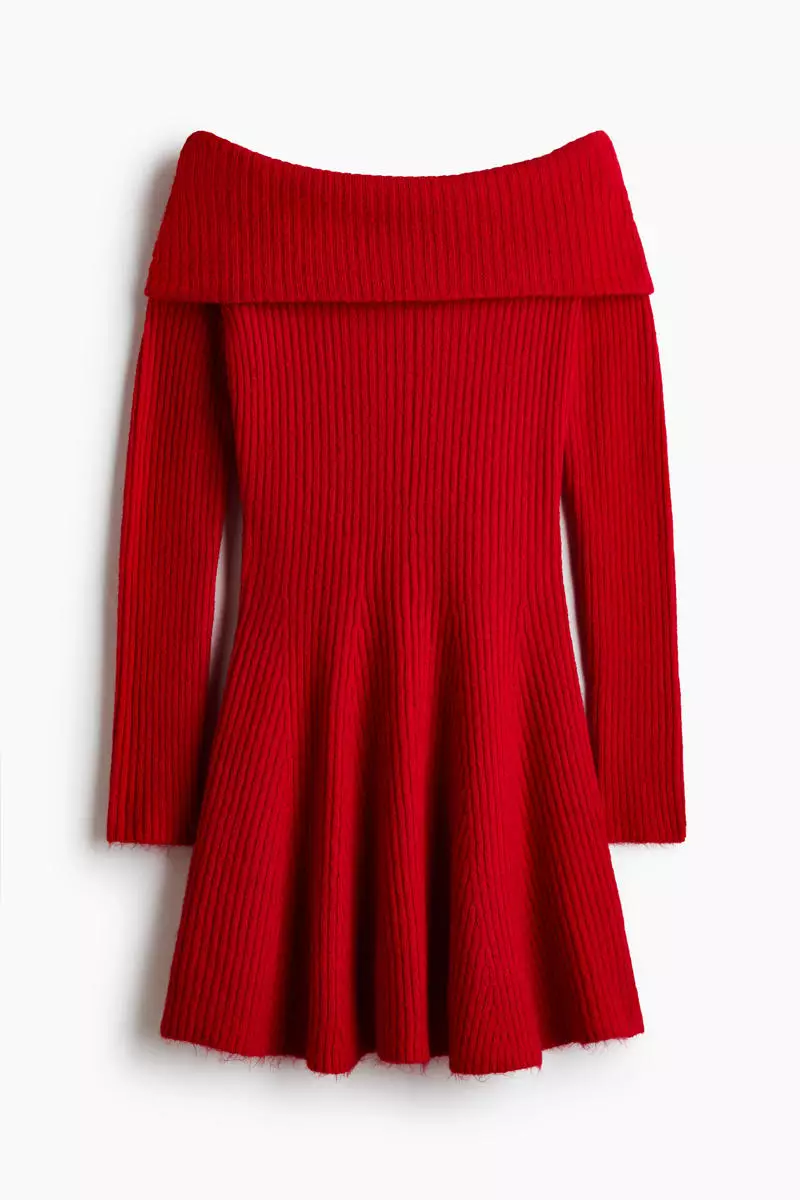 Rib-knit off-the-shoulder dress