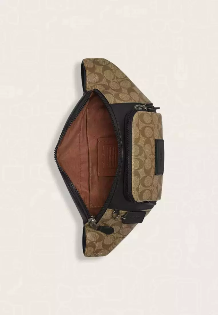 Coach Track Belt Bag In Signature Canvas Khaki Black
