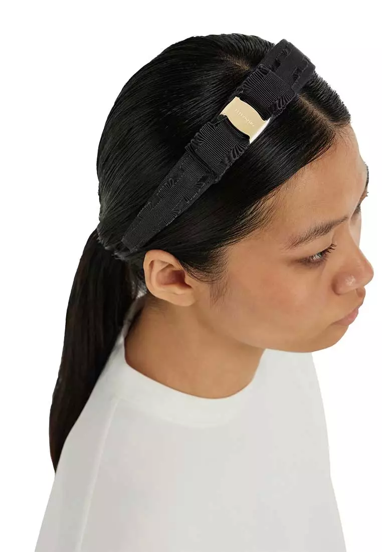 Buy Salvatore Ferragamo Vara Bow Wide Headband Black/Gold  display picture 1