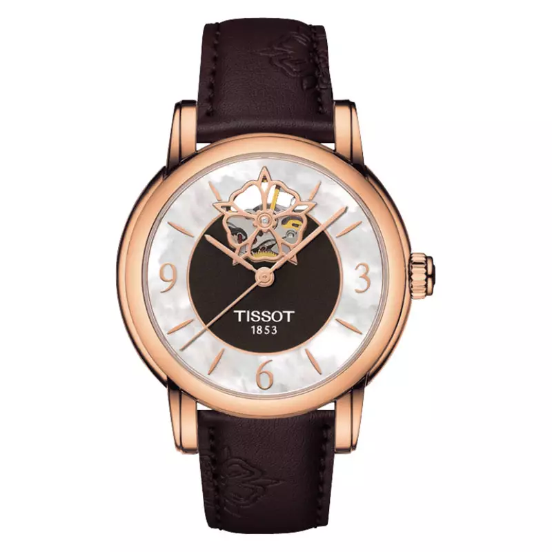 Jam Tangan Wanita TISSOT T Classic T050.207.37.117.04 Lady Heart Powematic 80 Dual Tone Dial Brown Leather Strap