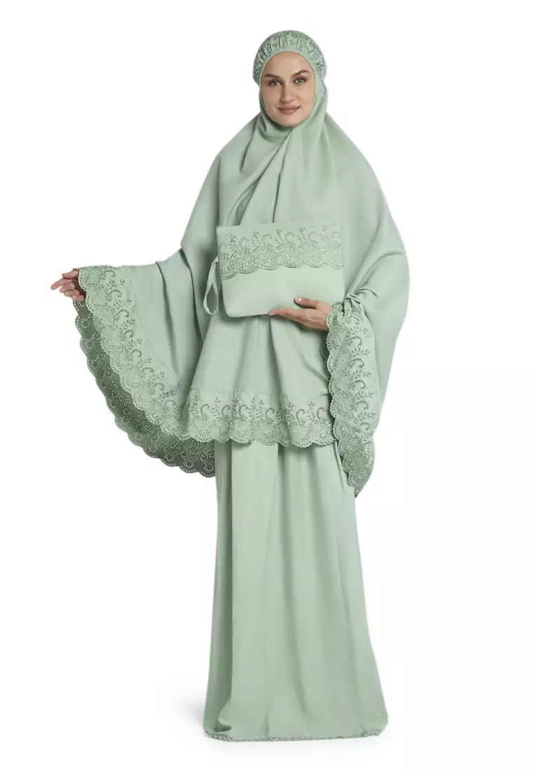 Kiera Mukena Pasteleena Jumbo Berenda Motif Polos Wanita - Forest Green