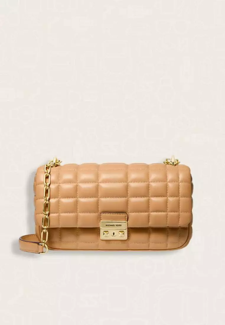 Michael Kors Tribeca Large Quilted Leather Shoulder Bag Pale Peanut