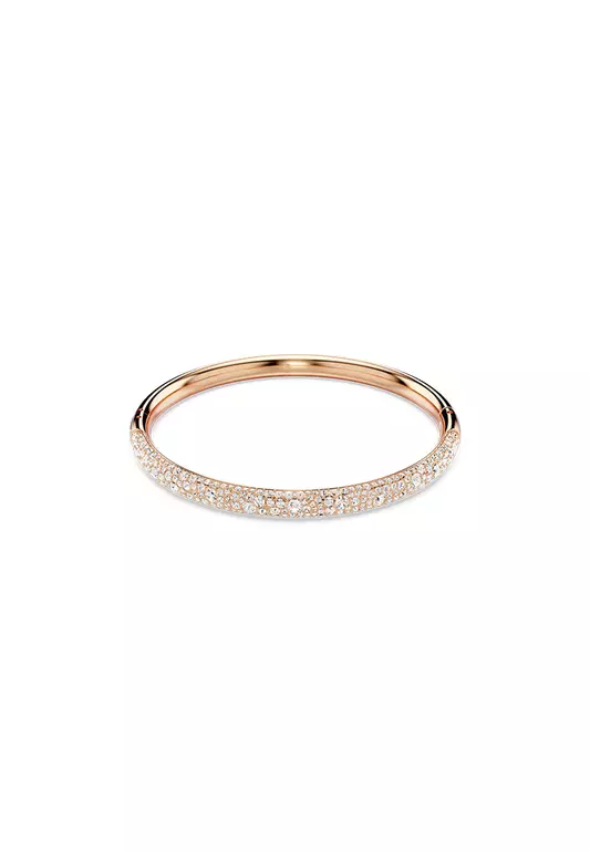 Meteora bangle, Snow pavé, White, Rose gold-tone plated