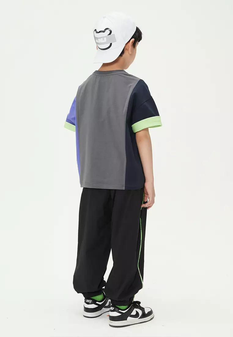 男童街舞短袖t恤条纹撞色半袖夏装上衣