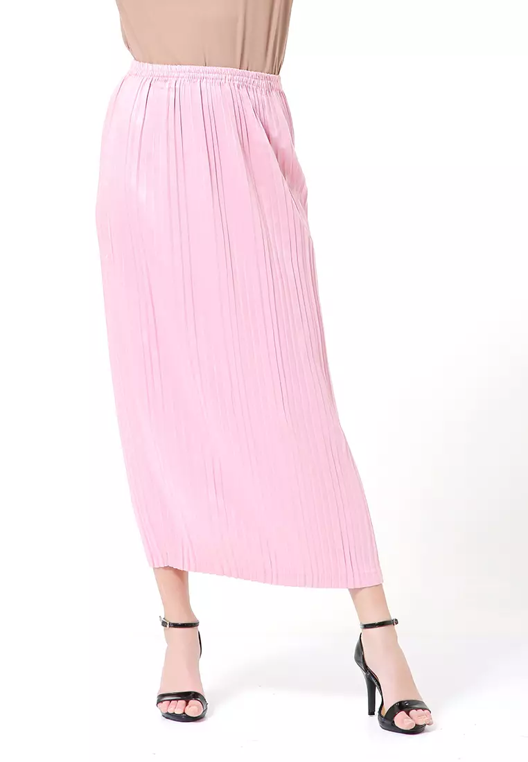 Angely Rok Plisket Rubbery Waist Fashion Wanita Simple - Dusty