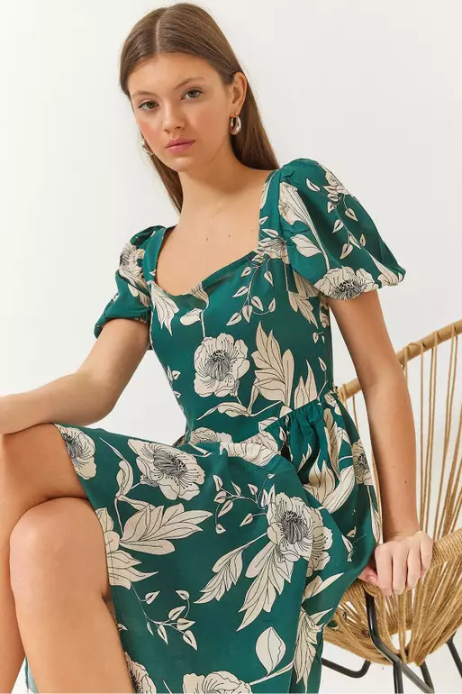 Women's Square Neck Watermelon Sleeve Floral Print Viscose Dress 60261441