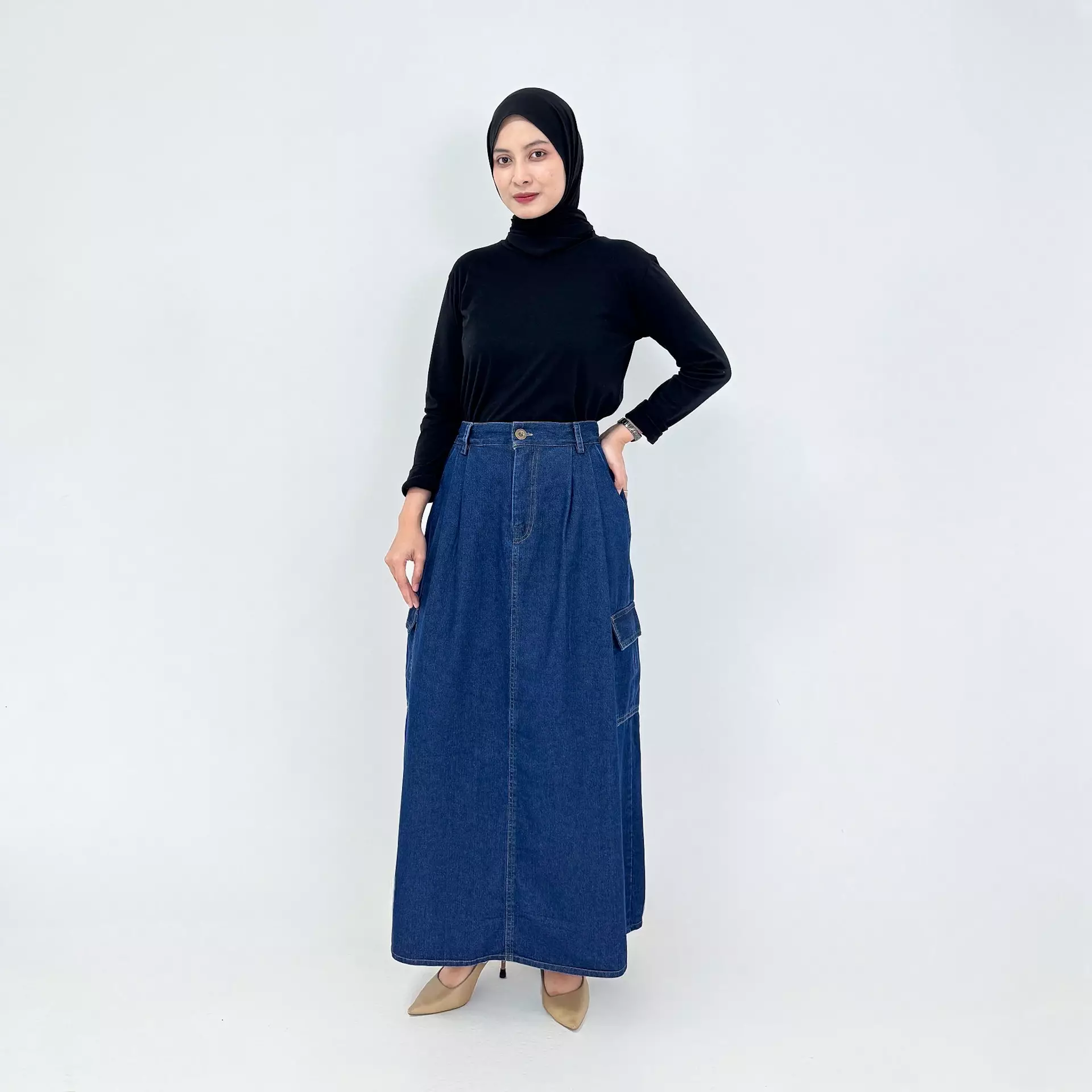 Rok Panjang Jeans Wanita LONG SKIRT DENIM CARGO BASIC