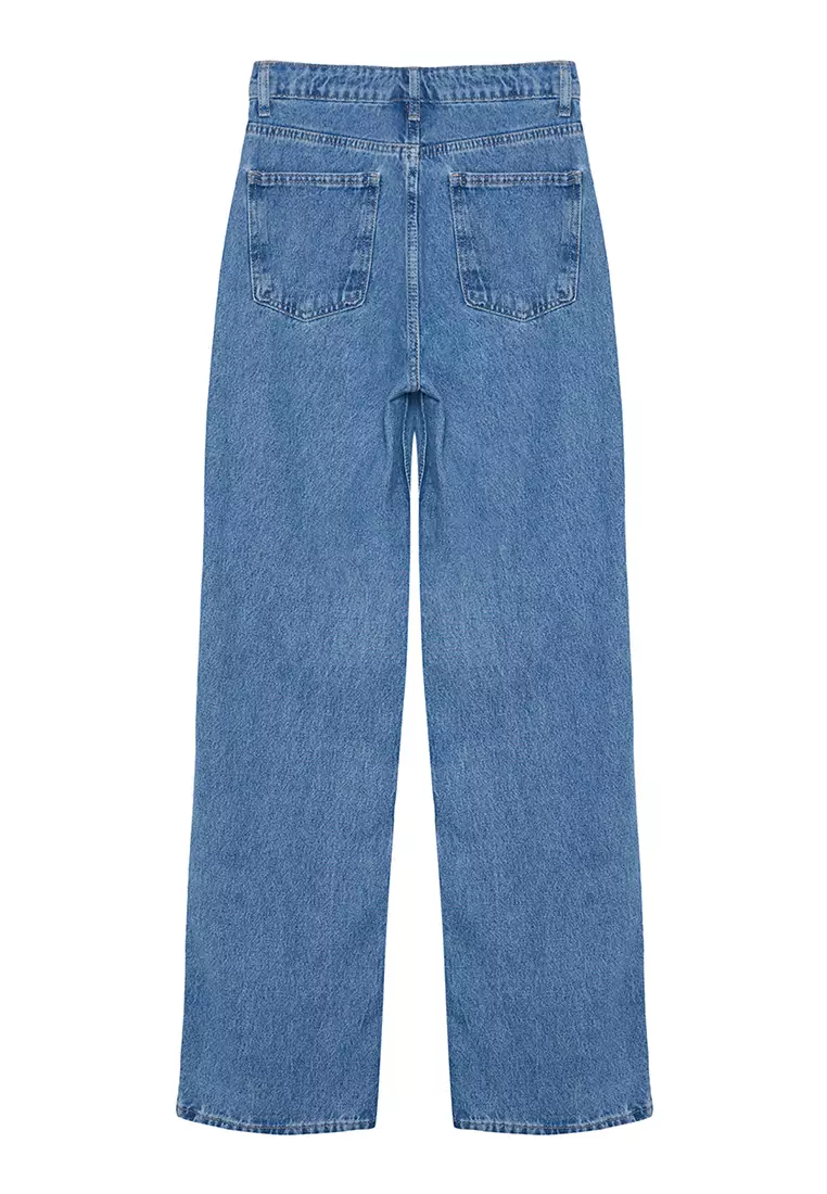 Blue High Waist Wide Leg Jeans
