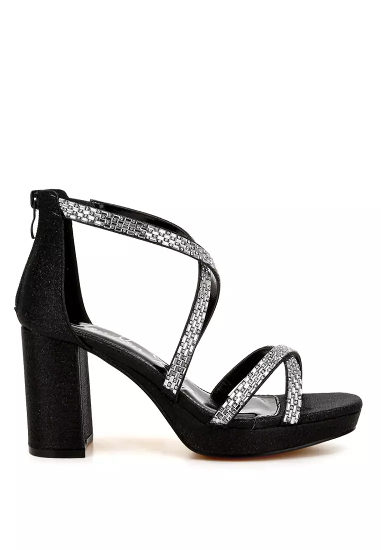 Discount on London Rag  shoes - SKU: Rhinestones Embellished Strappy Sandals in Black