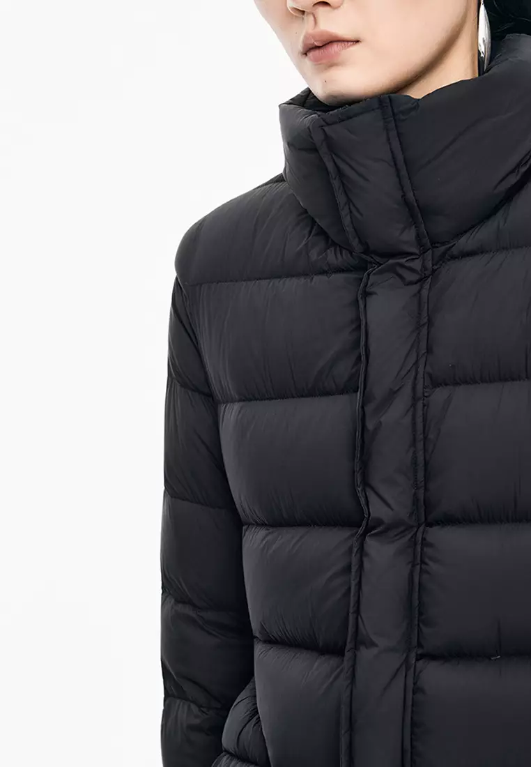 混紡90白鴨絨橫切線修身短款羽絨服