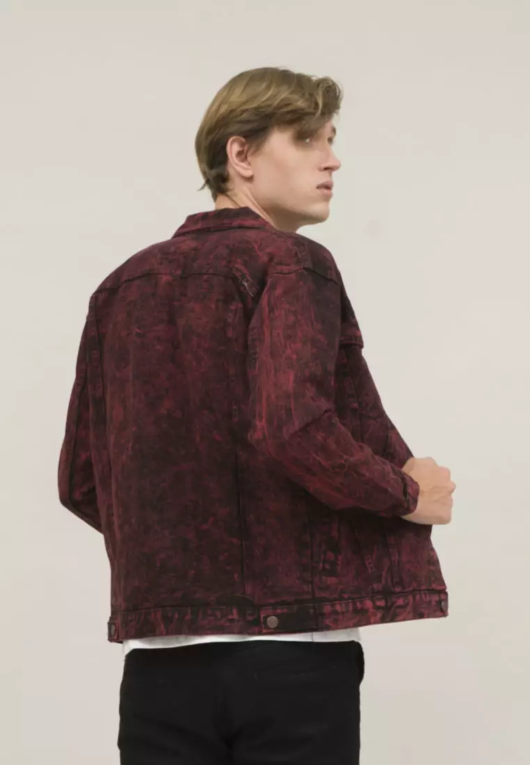 Houseofcuff Jaket Jeans Pria Polos Tebal Dilan Jaket Denim Marun Pudar