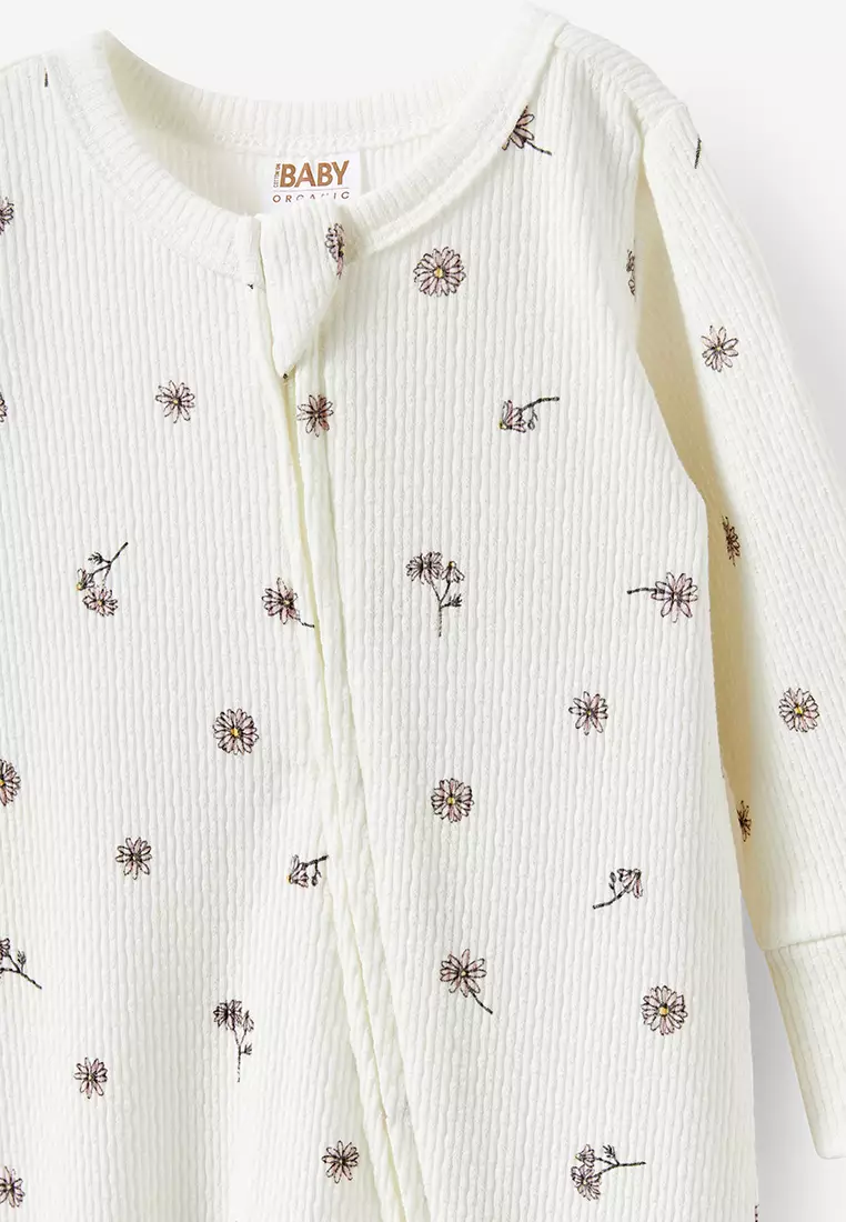 Cactus / Organic Pointelle 2-Way Zip Romper: 6-12M