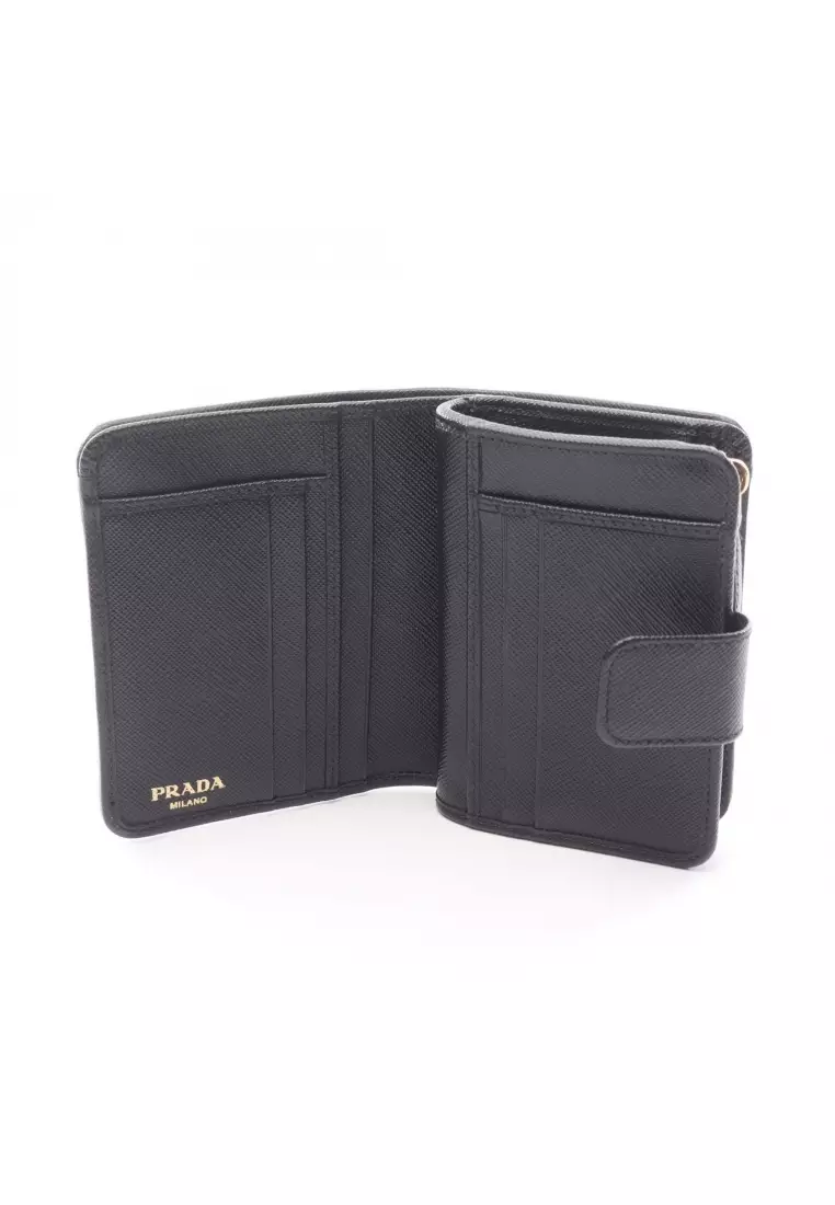 Pre-Loved Prada PORTAF PICCOLO LAMPO Bi-fold wallet nylon canvas leather black