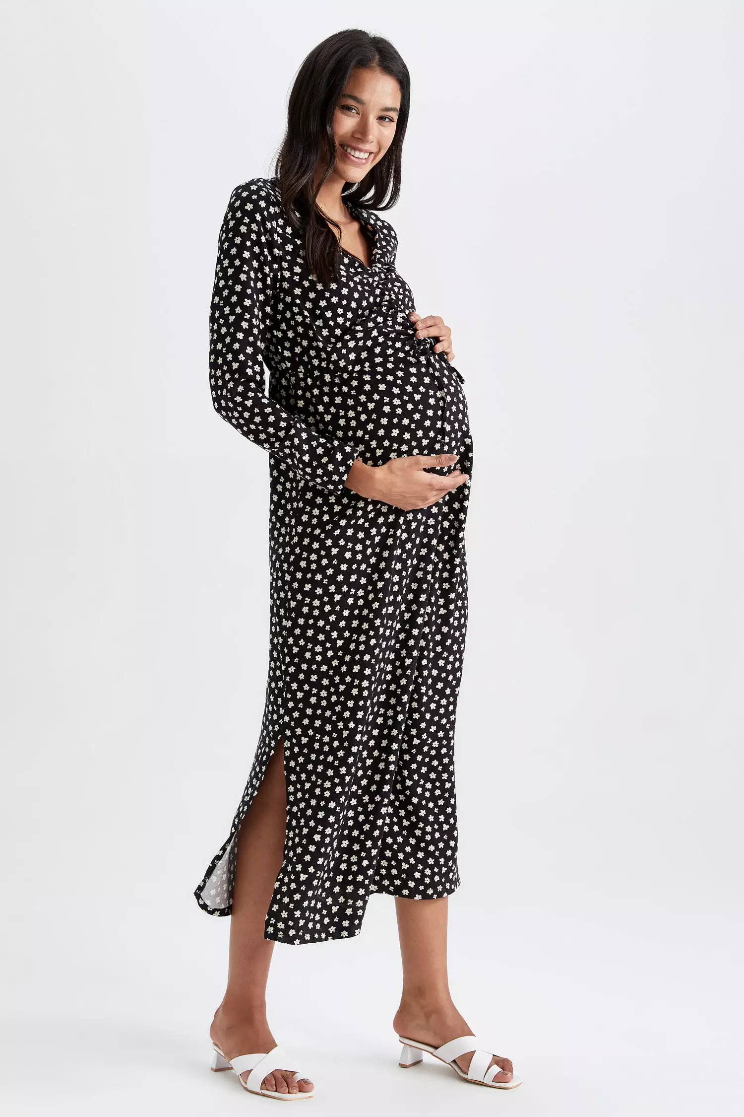 ASOS DESIGN Maternity Nursing crop top plisse midi dress in black, ASOS