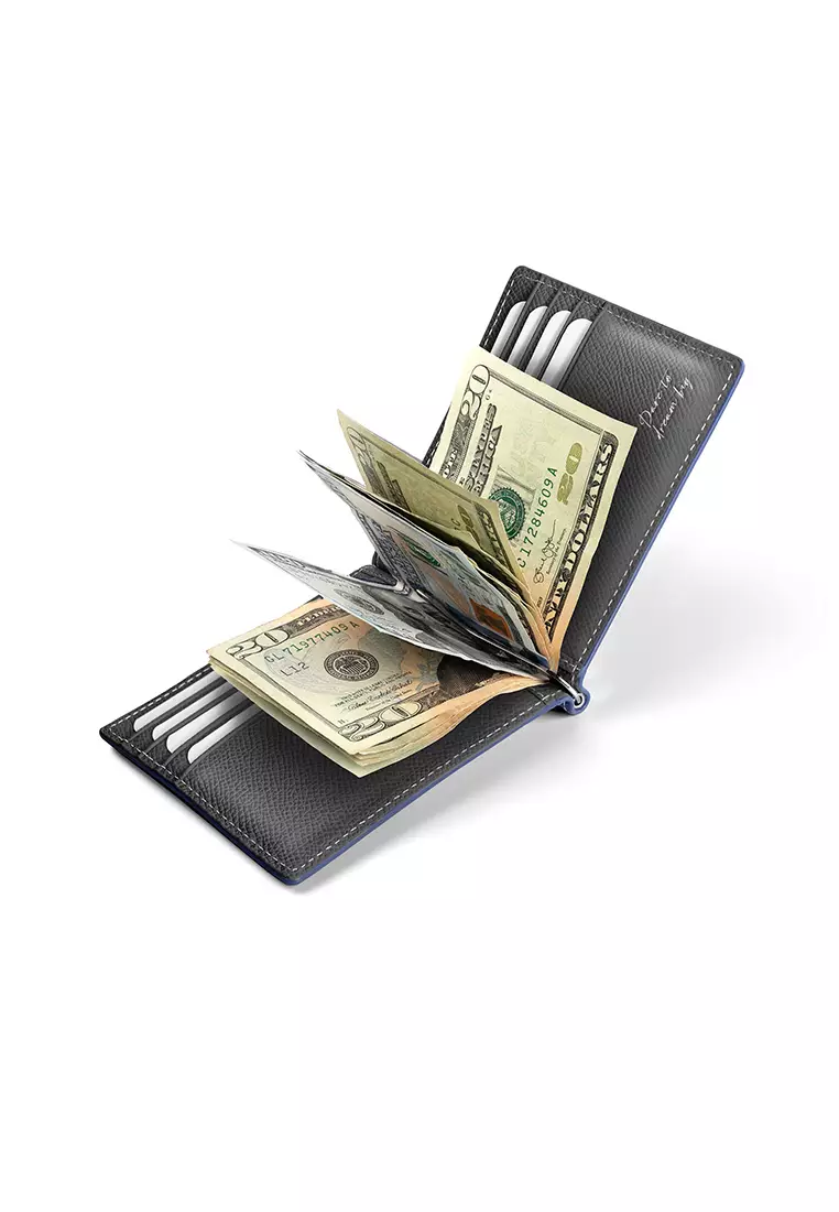 Buy Crudo Leather Craft Raffinato Money Clip Wallet Navy Blue