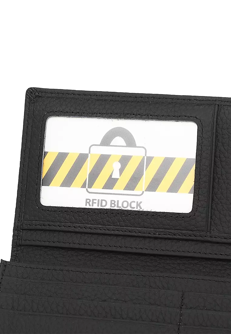 Genuine Leather RFID Long Wallet - Black