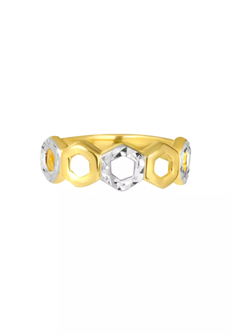 TOMEI Dual-Tone Oxagon Ring, Yellow Gold 916