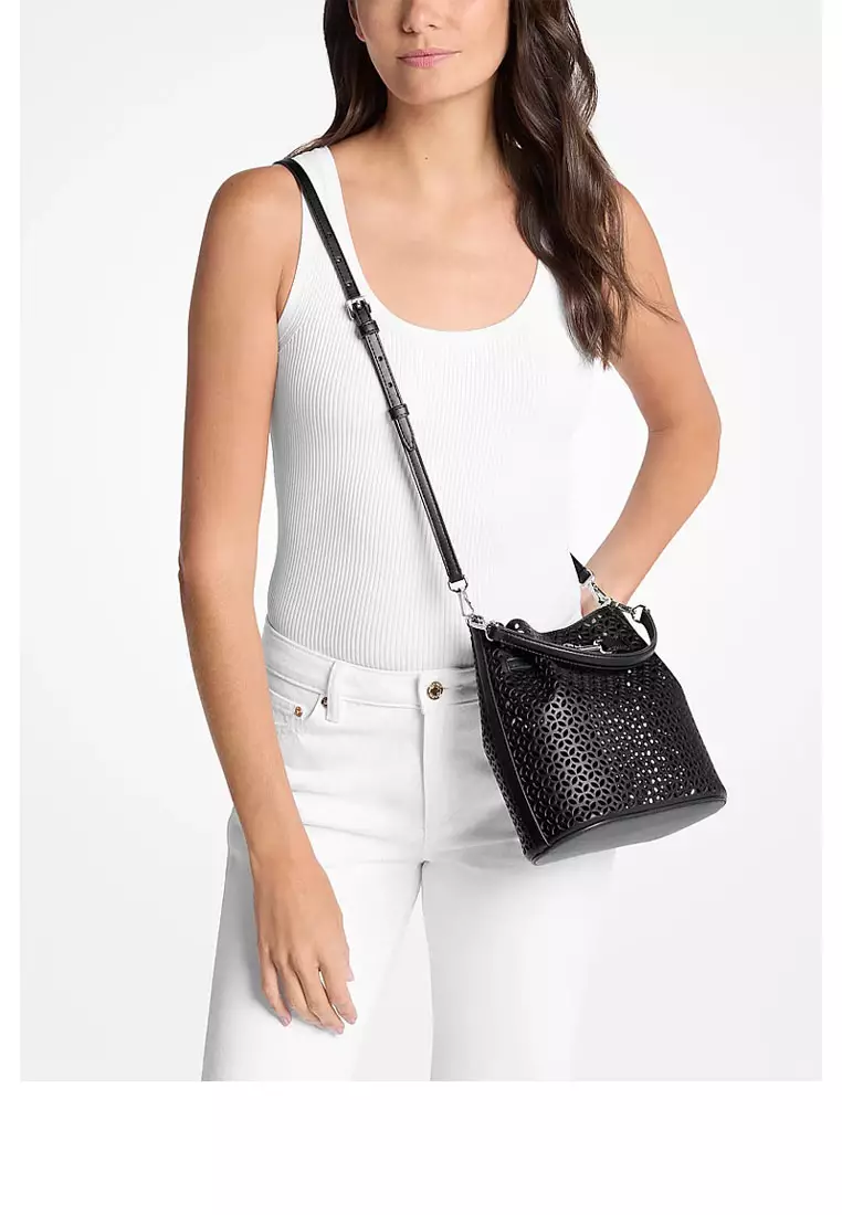 Carson Small Floral Laser Cut Bucket Crossbody Bag