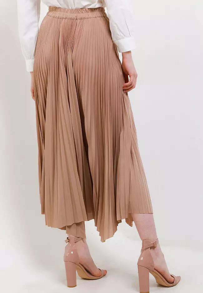 Asym Hem Pleated Long Skirt