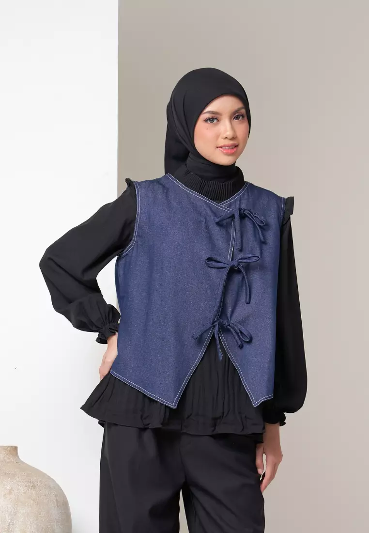 Selline Ribbon Vest - Blue Denim
