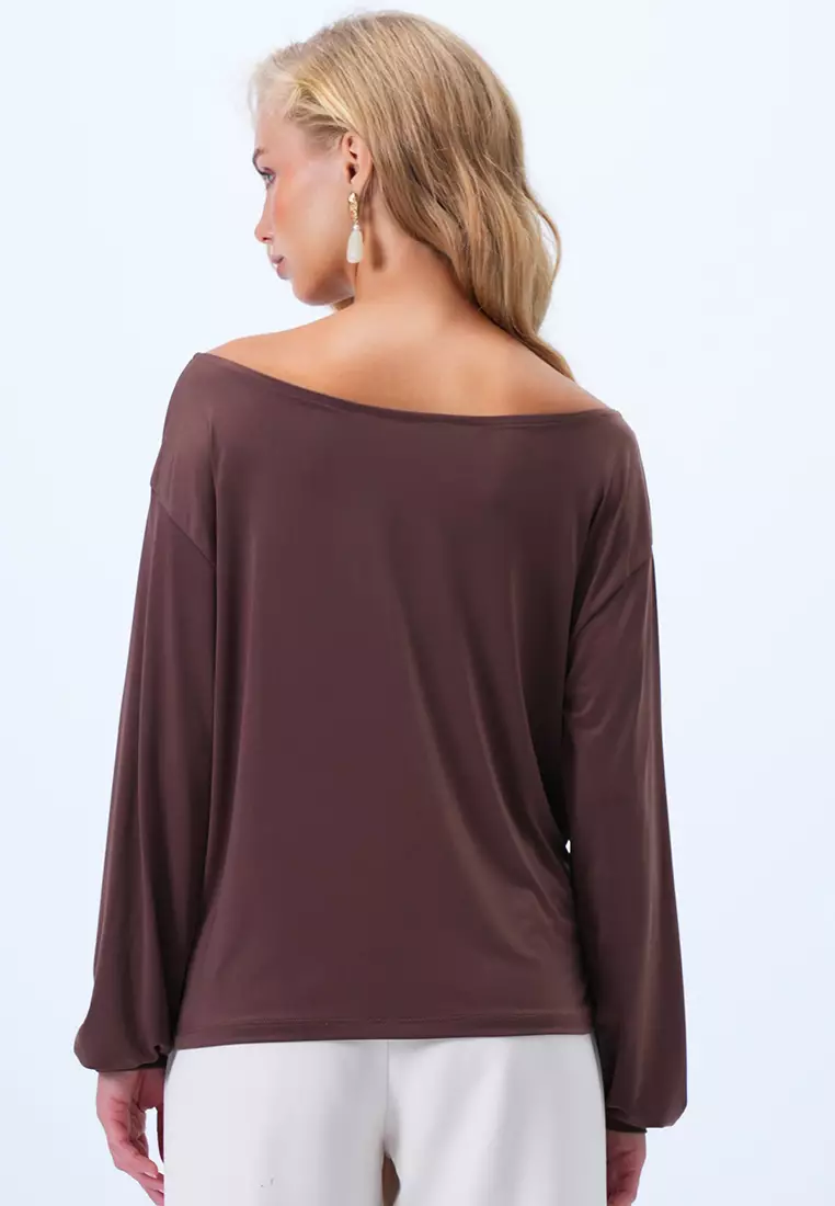 Boat Neck Sleeves Cuffed Blouse