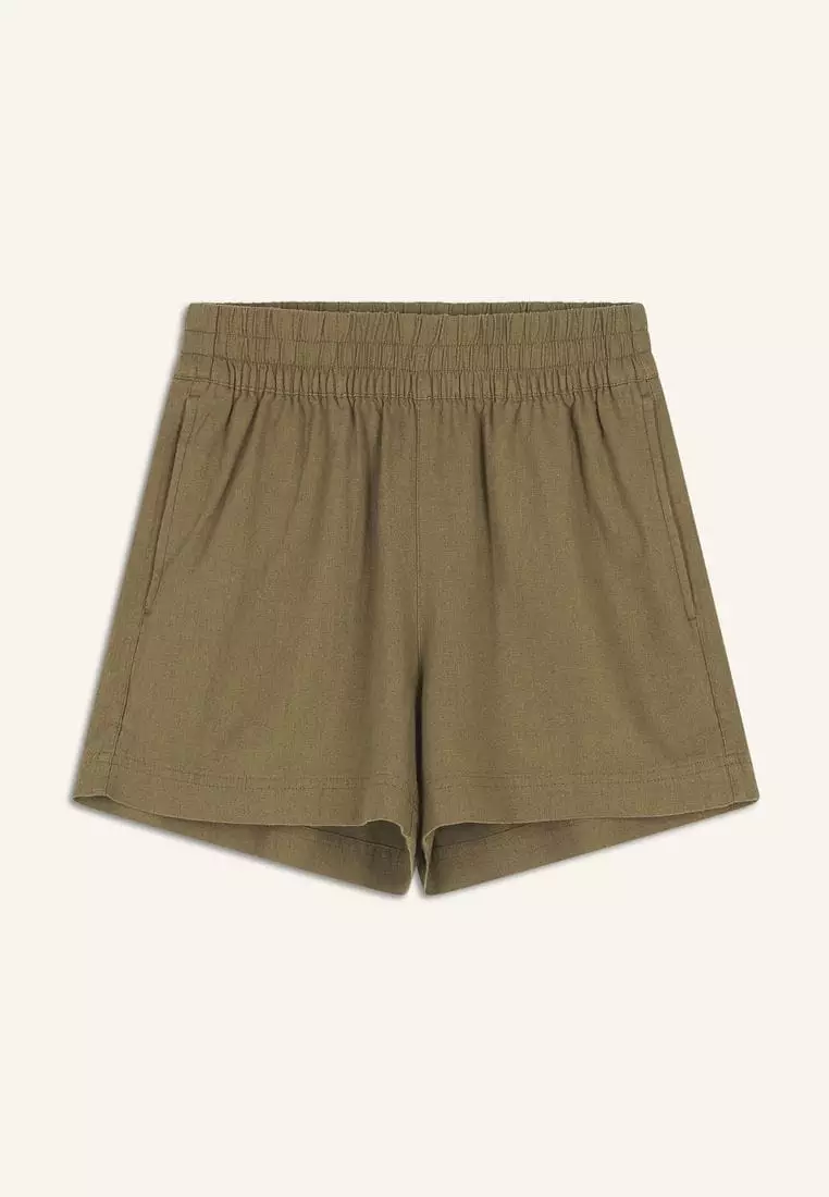 High-Waisted Linen-Blend Pull-On Shorts -- 3.5-inch inseam