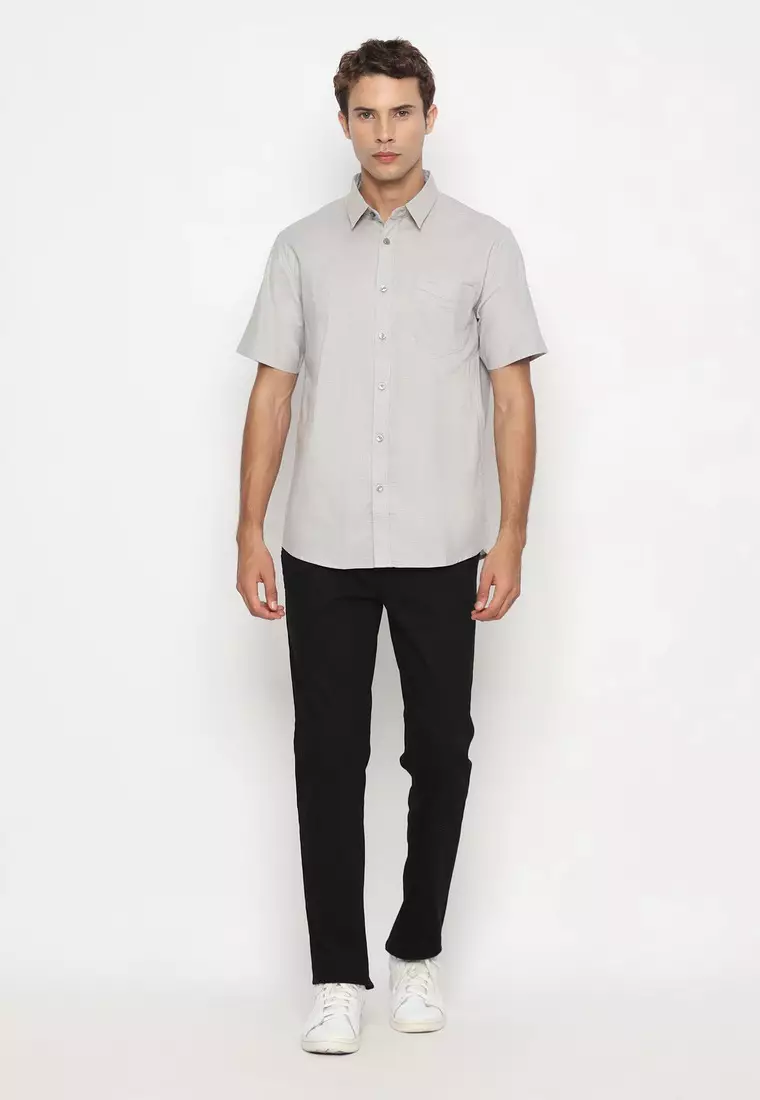 RBJ Kemeja Polos Cotton Slub Light Grey Regular Fit Pria