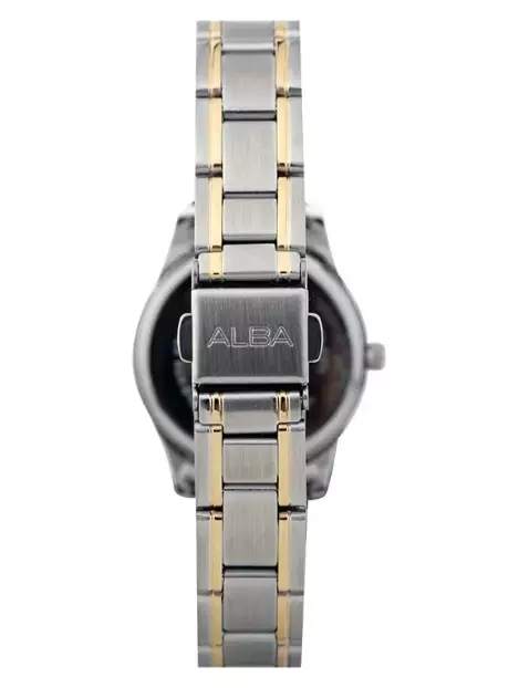 Jam Tangan Wanita Alba Prestige AN8056 AN8056X1 Strap Stainless Steel Silver Gold Color Analog Beige Dial Dual Tone Color