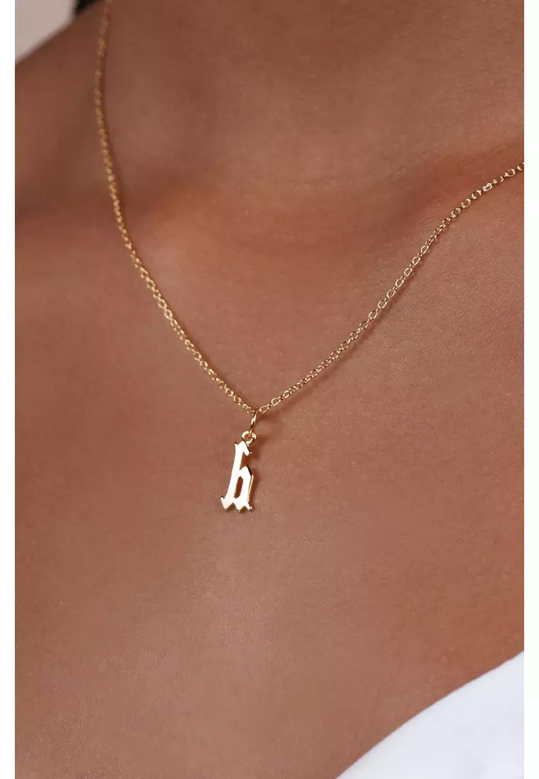 Vermeil Gothic Initial Necklace - B
