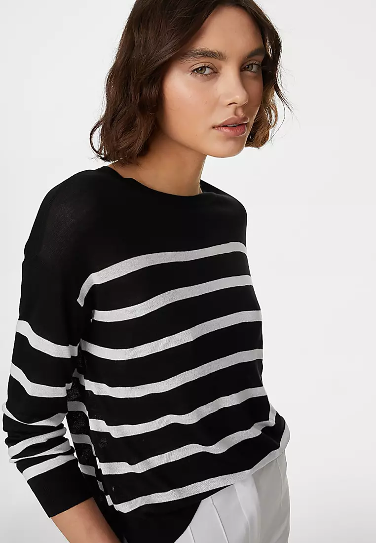 Lightweight Striped Crew Neck Jumper