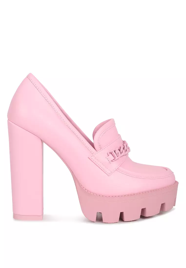 Discount on London Rag  shoes - SKU: Pink Chain Embellished Chunky Loafers